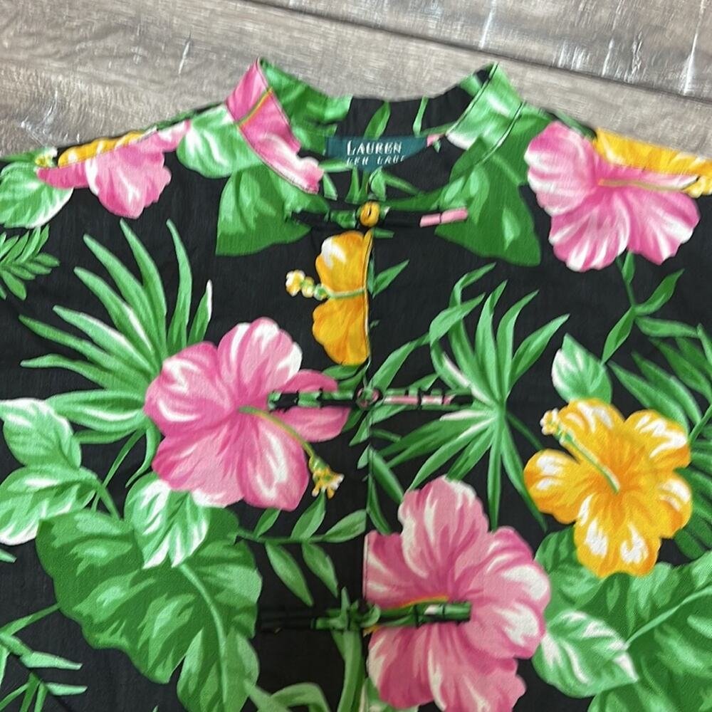 Lauren Ralph Lauren 100% Linen Tropical Sleeveless Frog Button Shirt Size Small - Picture 5 of 6